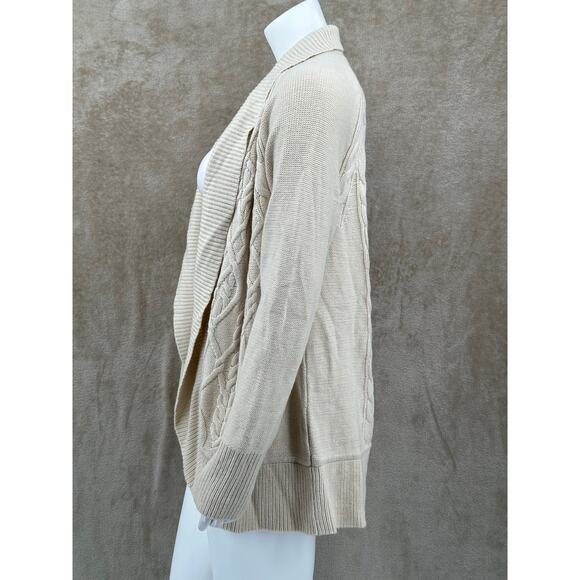 Talbots Sweater Womens Medium Tan Cable Knit Cardigan Lambswool Fisherman Office - Picture 4 of 9